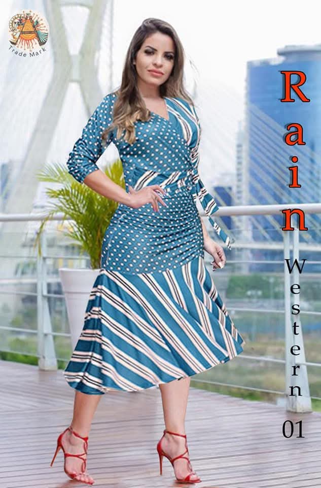 Designer Rayon Blue Regular Dress for Women with Waist tie up